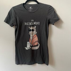 Tee Fury Women's Short Sleeve The Big Meowski Graphic T-Shirt Gray Size Small
